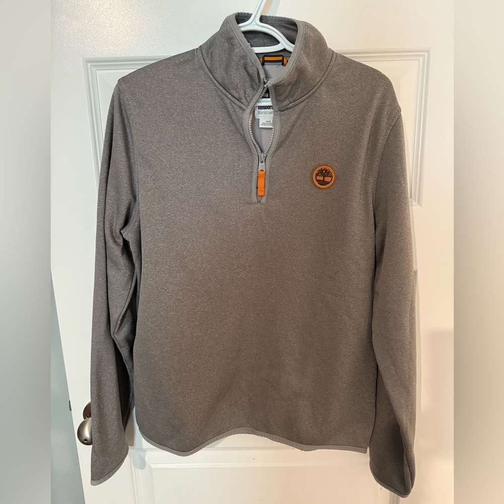 Timberland Gray Zip Up Sweater with Stand-Up Collar